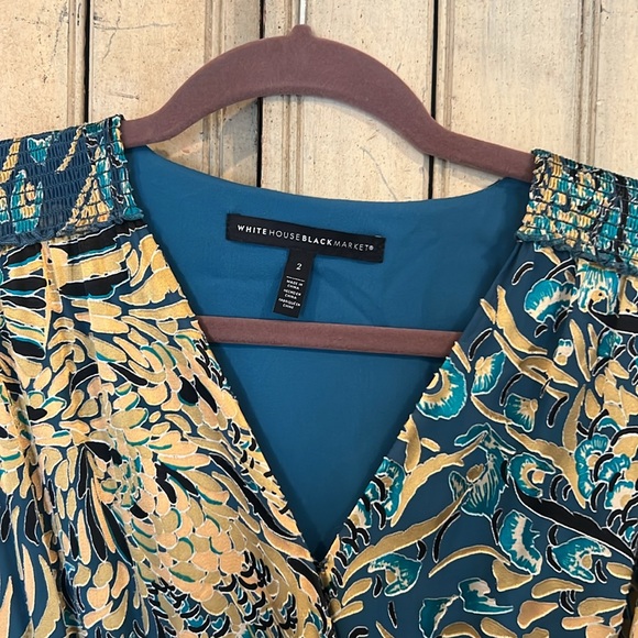 White House Black Market Blue and Gold Dress - Picture 3 of 3